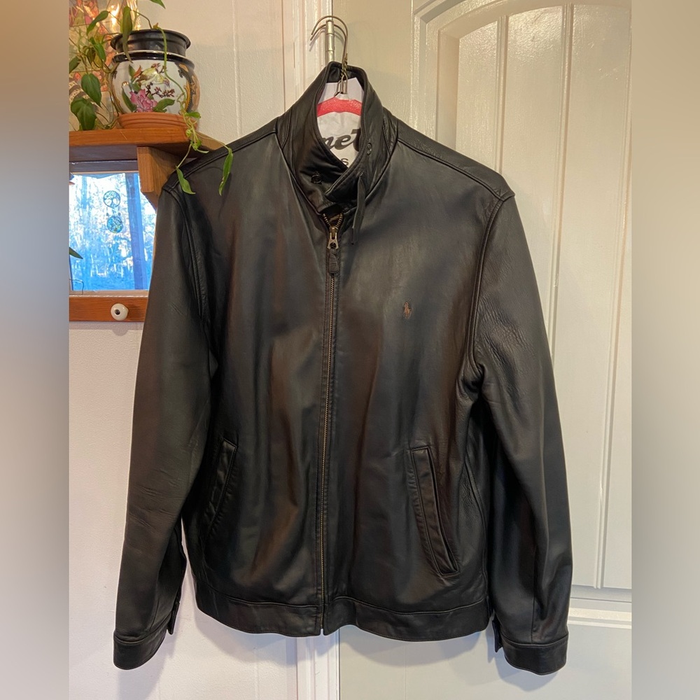 Ralph Lauren Black Leather/Lambskin Bomber Jacket